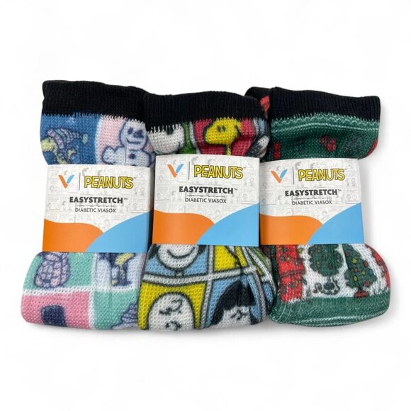 3 Pair Viasox Diabetic Easystretch Knee Socks Men's Women's Large Snoopy Peanuts - Picture 1 of 4